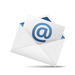 Informatie: in een enveloppe zit een kaartje met het symbool om een mail te sturen