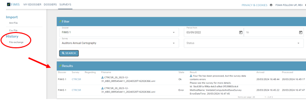 FiMiS 1 - Import xml-file - History