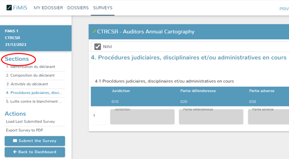 Section 1 de la Survey CTRCSR