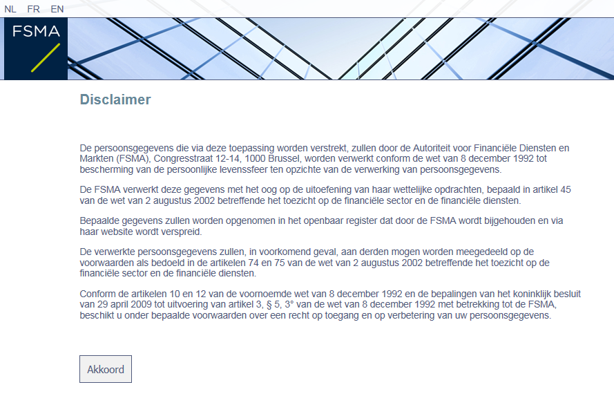 Disclaimer: pagina over de persoonsgegevens die via deze toepassing worden verstrekt ...