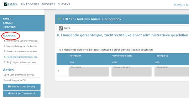 Sectie 1 van de CTRCSR Survey