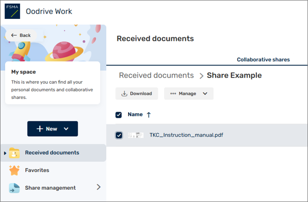 Printscreen Oodrive: download files and folders