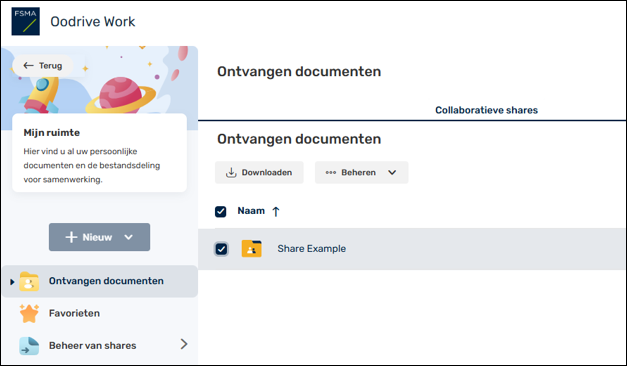 Schermafbeelding Oodrive: bestanden en dossiers downloaden