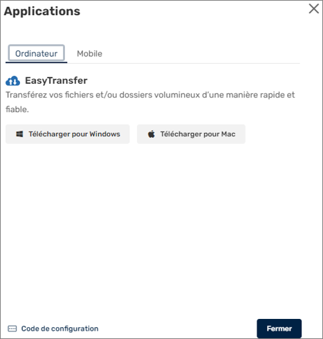 Capture d'écran Oodrive : sélectionnez le bon plug)-in pour votre ordinateur (PC ou Mac)
