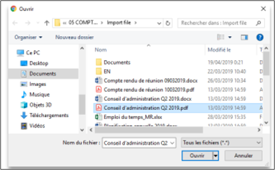 Capture d'écran Oodrive : sélectionnez des fichiers dans l'explorateur Windows