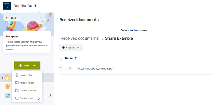 Printscreen Oodrive: import files