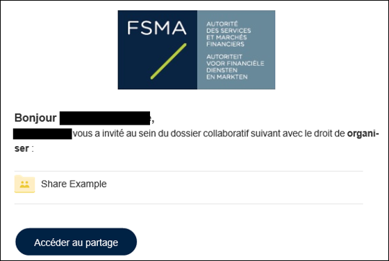 Capture d'écran Oodrive : invitation dossier collaboratif