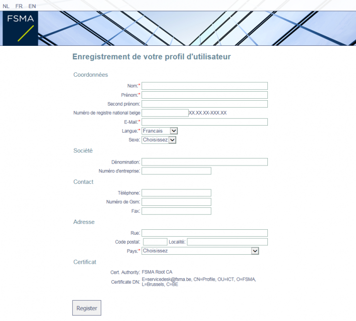 Enregistrement de votre profil d'utilisateur: coordonnées, société, ...