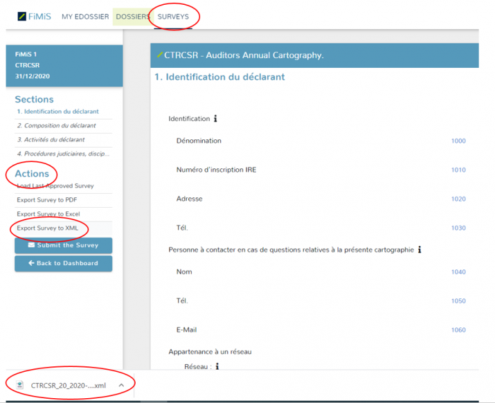 Surveys - Actionss - Export survey to XML