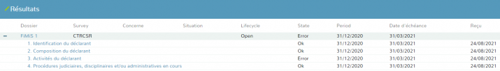 FiMiS 1 - Liste des Surveys - Resultats