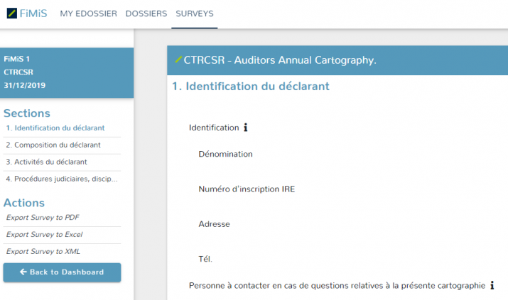 Survey - Liste des sections dans le panneau de gauche