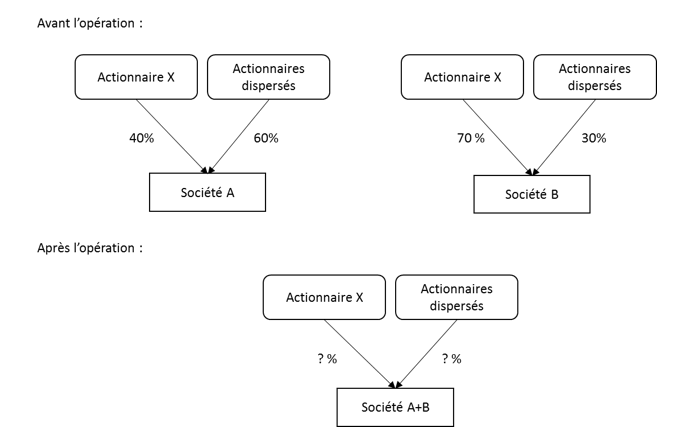 Questions-réponses relatives aux apports en nature, aux fusions, aux scissions et opérations semblables : représentation schématique d'un regroupement de deux sociétés ayant le même actionnaire de référence 